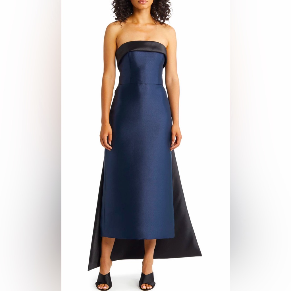 Amsale Elegant Navy And Black Strapless Evening Dress